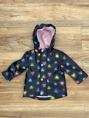 Joe Fresh Navy Raincoat with Pink, Blue & Yellow Heart Print